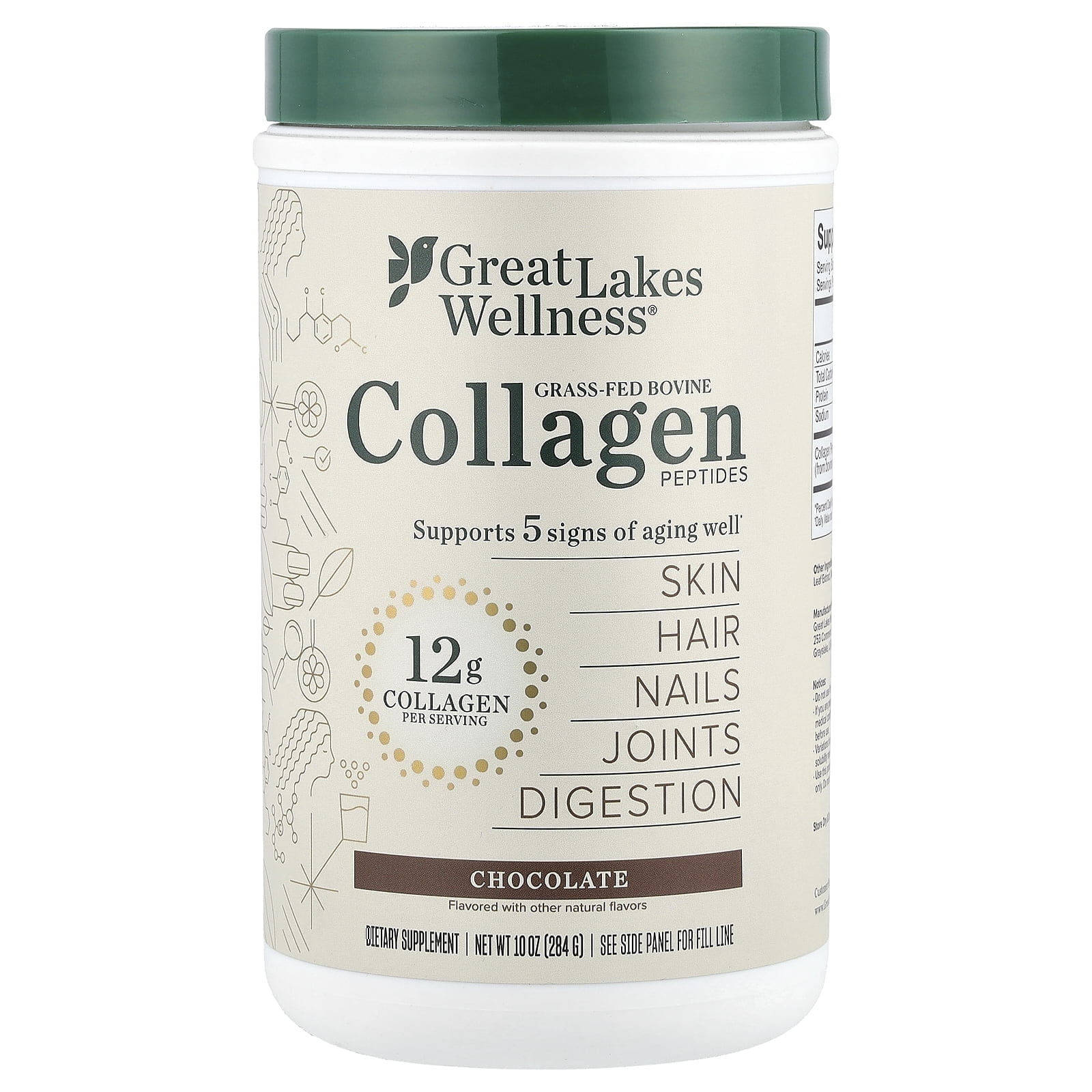 Great Lakes Wellness Grass-Fed Bovine Collagen Peptides, Chocolate, 10 oz (284 g)