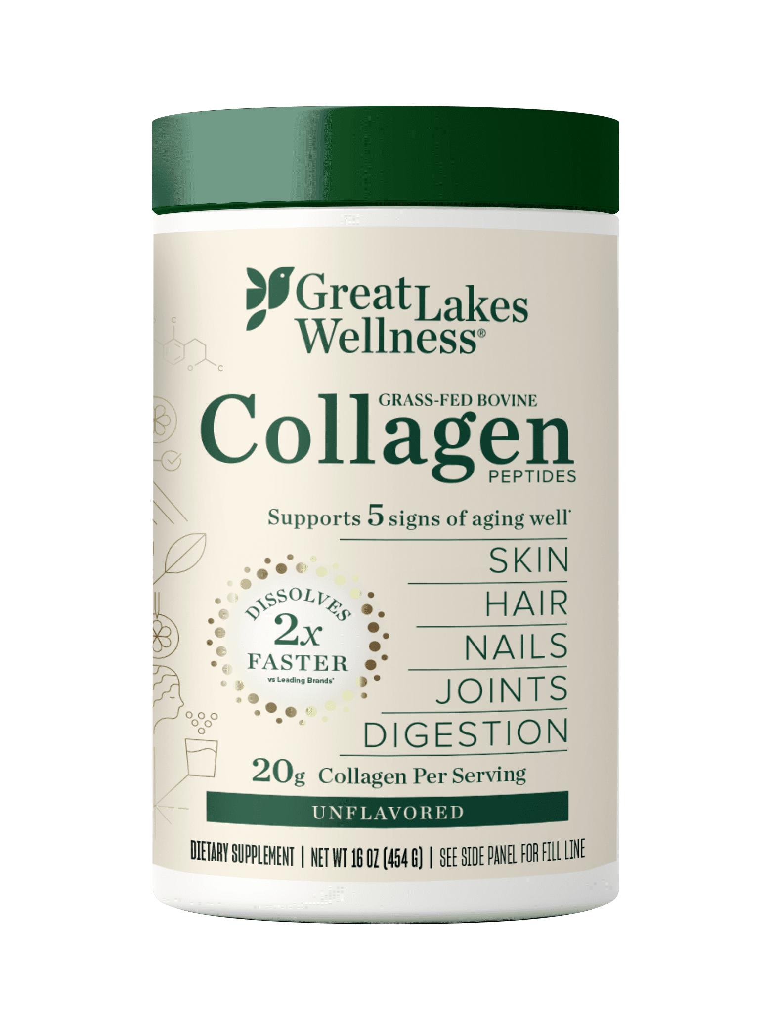 Great Lakes Wellness Quick Dissolve Collagen Peptides - Unflavored, 16 ...