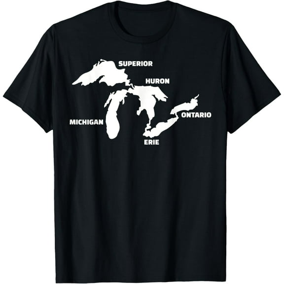 Great Lakes map T-ShirtMen and women, White Black T-shirt, size: Extra large S-855XL