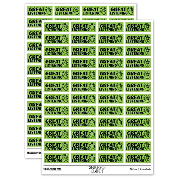 Great Listening Ear Teacher Student School Sticker Set - Light Green - Matte Finish - 1.25" Mini