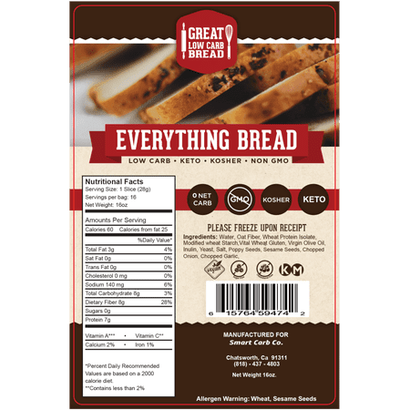Great Low Carb Bread 0 Net Carb, Everything Bread 16oz