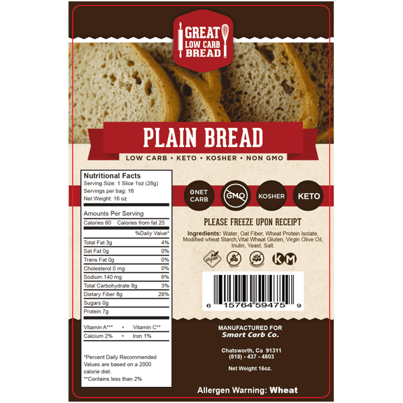 Great Low Carb 0 Net Carb Plain Bread, 16 oz
