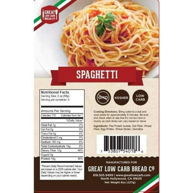 Great Low Carb Pasta - Spaghetti Size: One Pack - Walmart.com