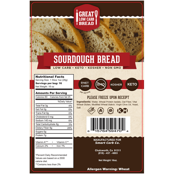 Great Low Carb Sourdough Bread, 16oz 0 net carb