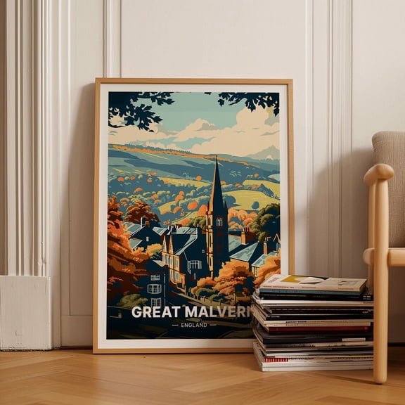 Great Malvern Travel Poster, England Scenic Landscape Art, Home Office Decor, British Countryside Wall Art, Unique Traveler Gift Wall Art, Modern Wall Decor, 12x18 UNFRAMED