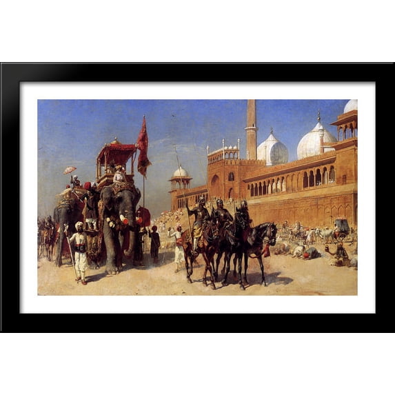 Great Mogul And His Court Returning From The Great Mosque At Delhi, India 40x26 Large Black Wood Framed Print Art by Edwin Lord Weeks