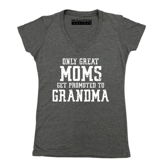 Great Mom Promoted To Grandma Women's V-neck, Heather Charcoal, L