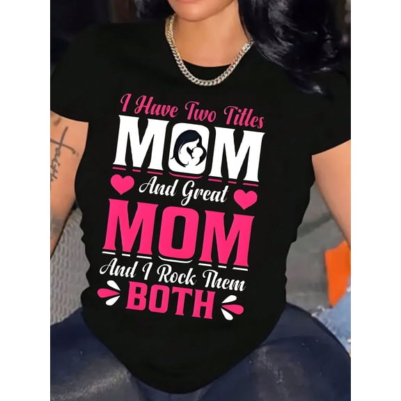 Great Mom Valentine's Day Heart Graphic Women Short Sleeve Casual T-Shirt