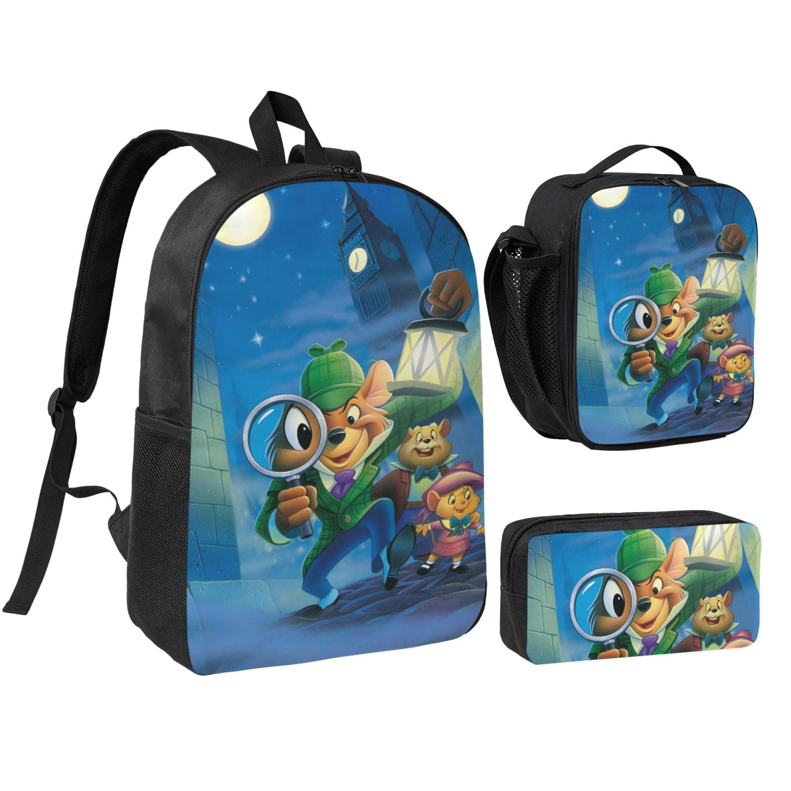 Great Mouse Detective Laptop Backpack 3 Piece Set with Lunch Box And ...
