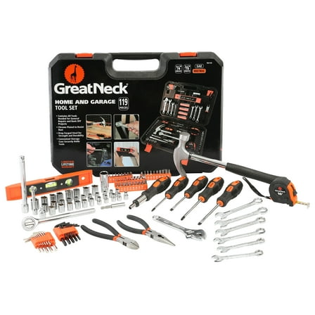 GreatNeck Home and Garage Tool Set, 119 Pieces, for Routine Home Maintenance