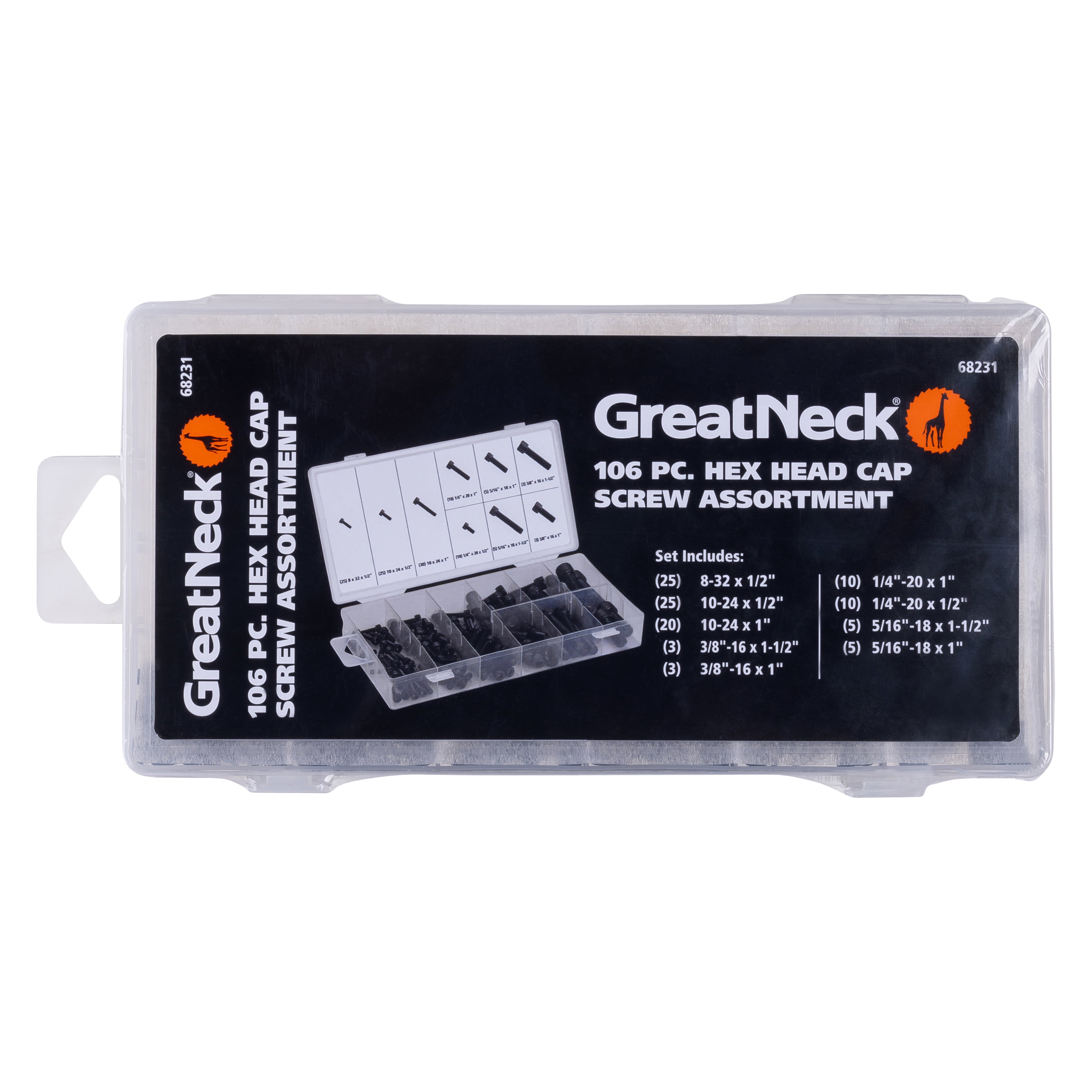 Great Neck Tools Hex Head Cap Screw Assortment, 106 Piece Set
