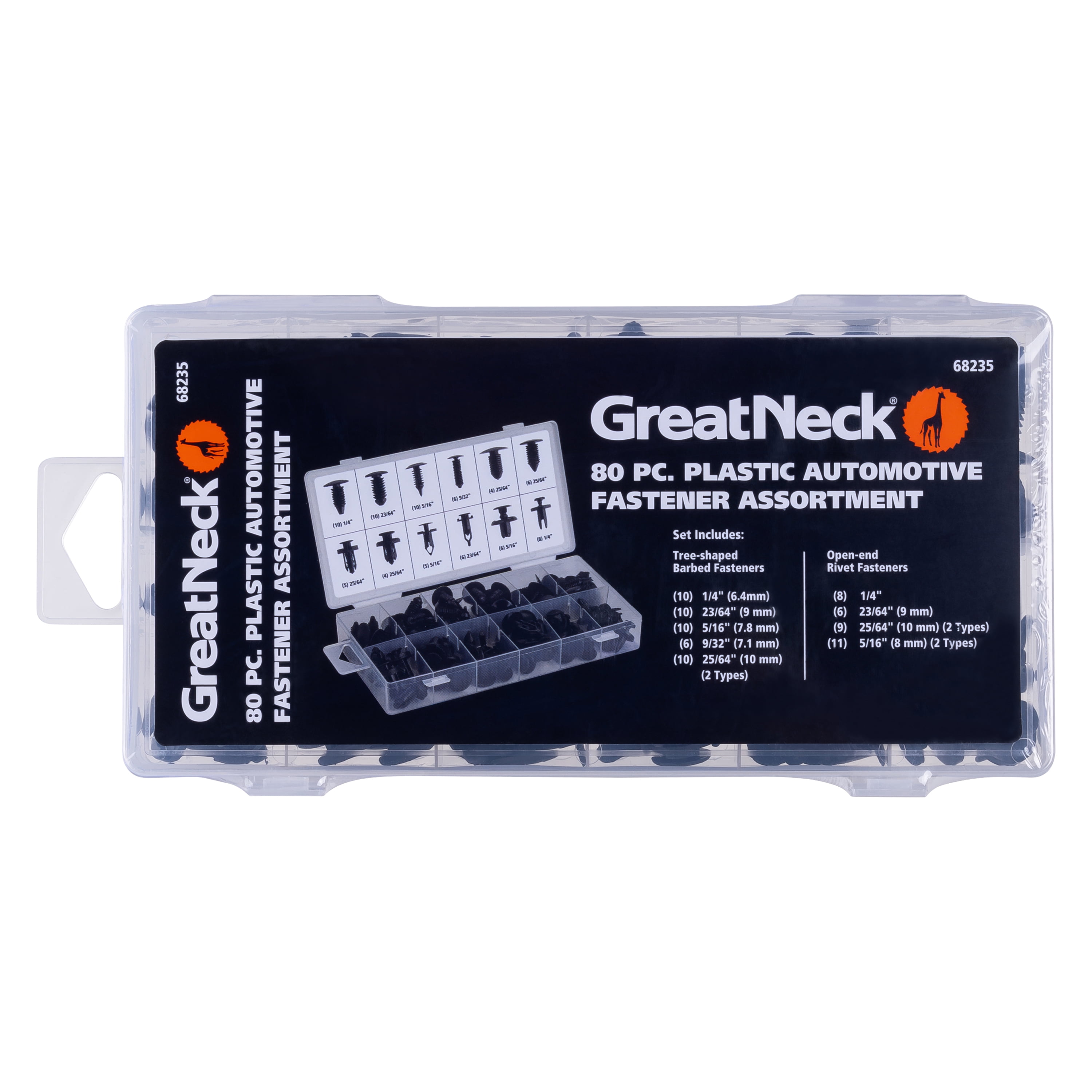 GreatNeck 80 Piece Automotive Plastic Fastener Assortment Set for Interior and Exterior Use