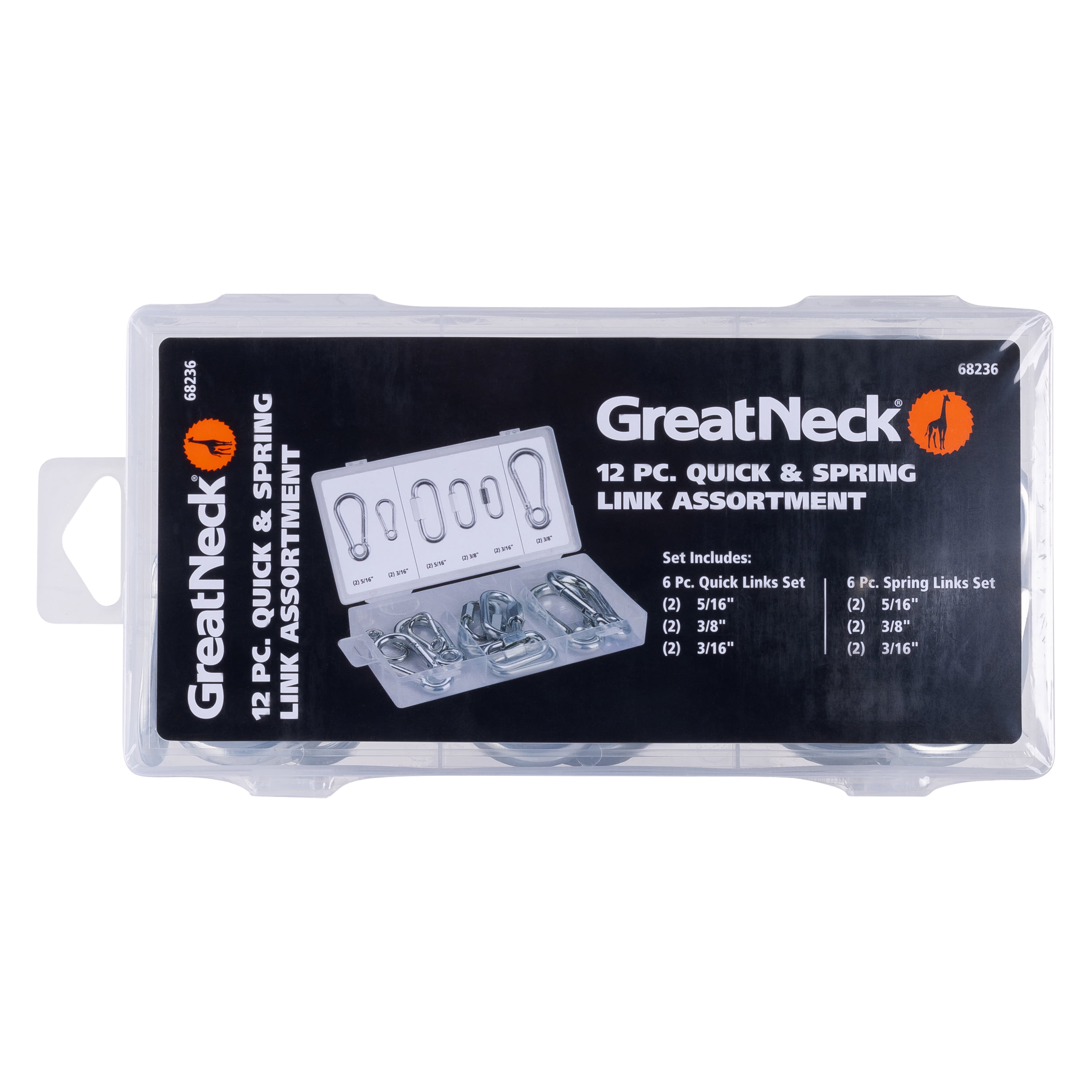 GreatNeck Steel Quick & Spring Link Assortment, 12 Piece Set, Durable Hardware Screws for Rigging & Securing