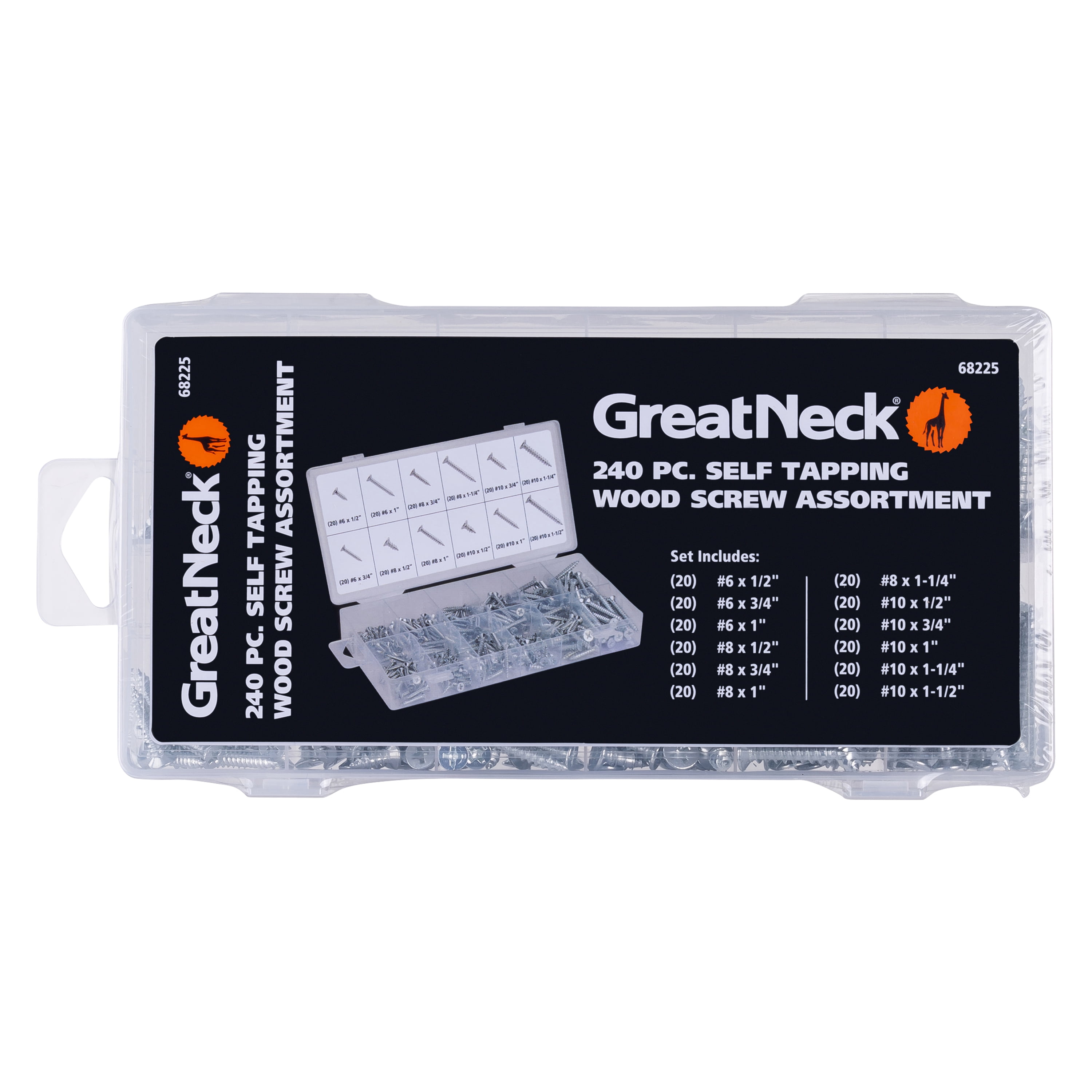 Great Neck Tools Self Tapping Wood Screw Assortment, 240 Piece Set