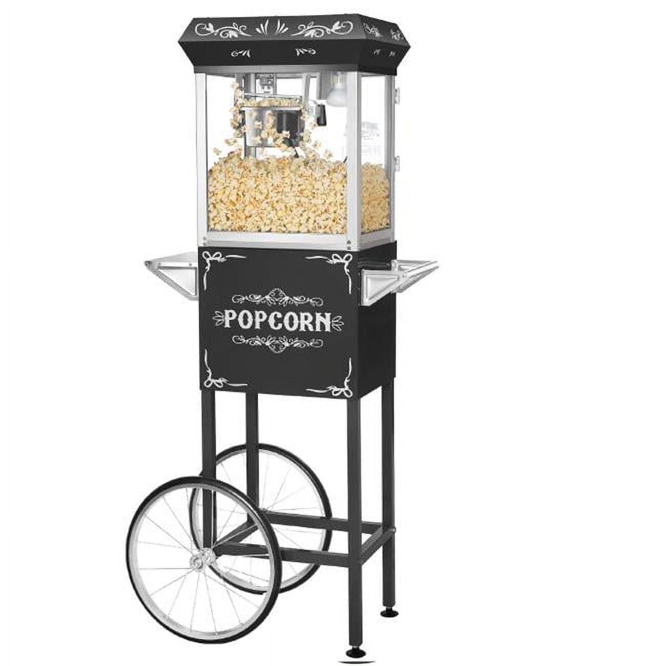 Black Stainless Steel Popcorn Machine with Cart and Heated Tray