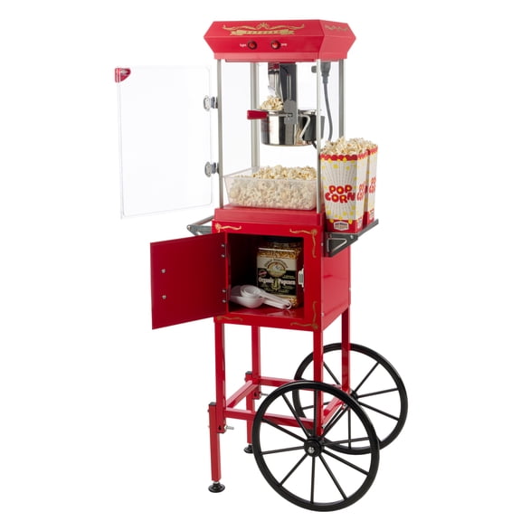 Great Northern Popcorn 6oz Popcorn Maker Machine with Cart and Stainless Steel Kettle, Red