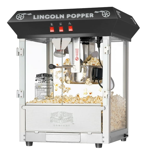 Great Northern Popcorn Antique Countertop Lincoln Popcorn Popper Machine (8 oz, Black)