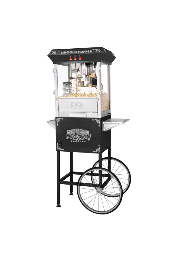 8oz Lincoln Popcorn Machine with Cart, Black