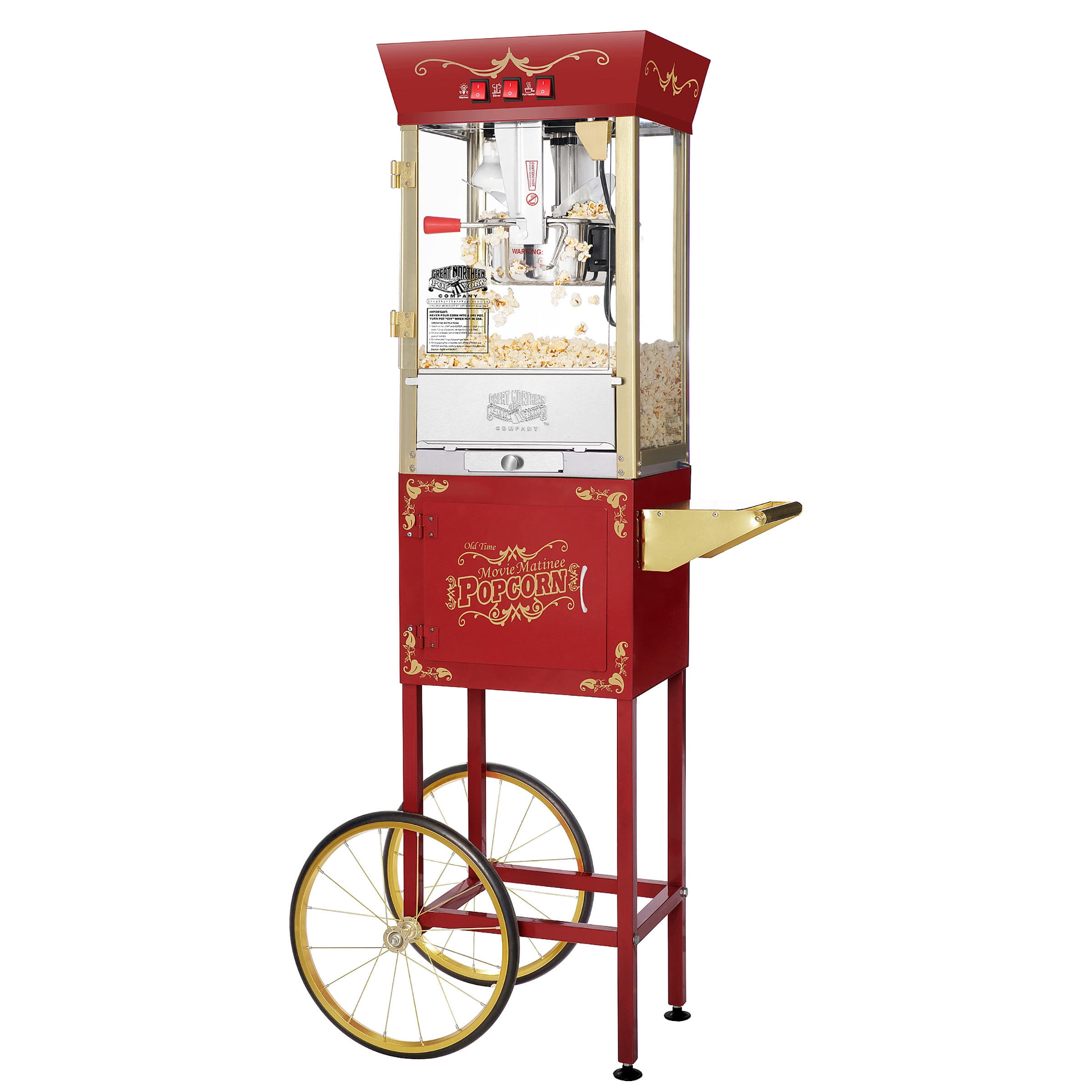 FunTime Sideshow 8oz Popcorn Machine with Cart, Red/Gold 