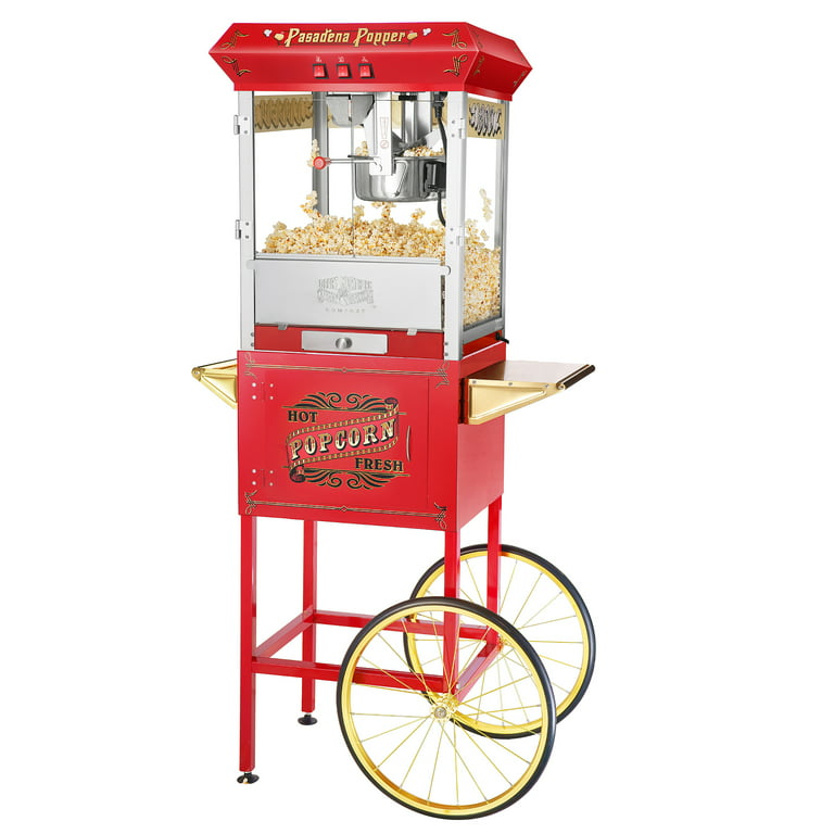 New Red 8 oz Popcorn Machine with Cart Durable Glass Cheap Party Portable  Wheels