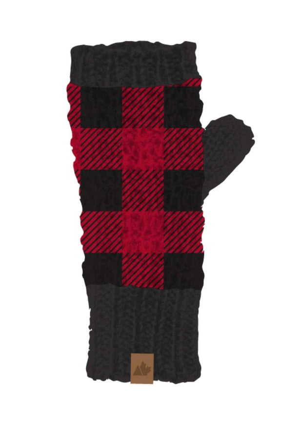 Great Northern Womens Red & Black Buffalo Plaid Fingerless Knit Gloves Tech Text