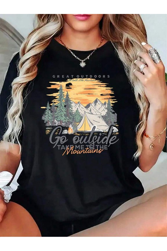 Great Outdoors The Call Of The Mountains - Go Outside, Take Me To The Mountains Womens Tshirt Grey White Dark Red