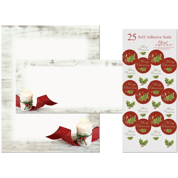 Great Papers! Birch Candle Holiday Stationery Kit, 25 each 8.5" x 11" Letterhead, 25 each #10 Envelopes, 25 each Seals