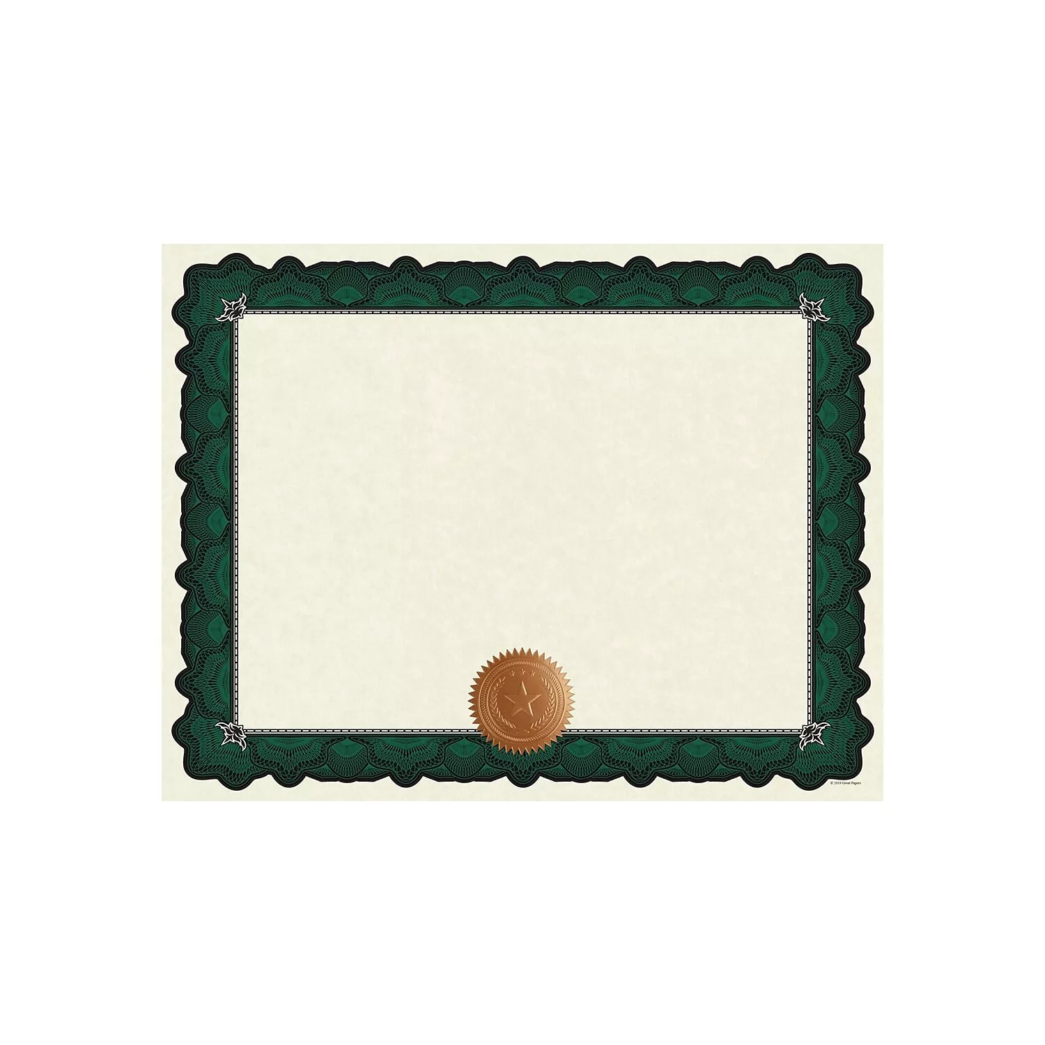 Cambridge Green Border Certificates - 10 Premium Sheets With Copper Foil Seal, 8.5x11