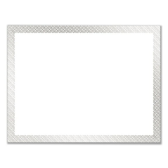 Great Papers! 963027 8.5 in. x 11 in. Foil Border Certificates - White/Silver with Braided Silver Border (15/Pack)