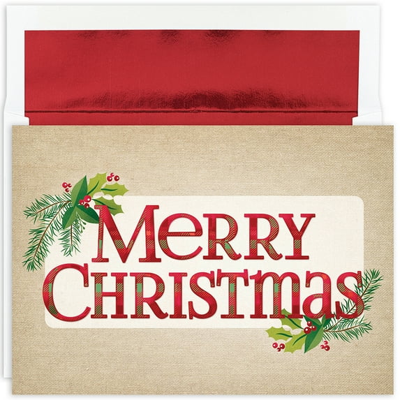 Great Papers!® Holiday Greeting Card, Plaid Christmas Greetings, 18 Cards/18 Foil-Lined Envelopes, 7.875"x5.625"