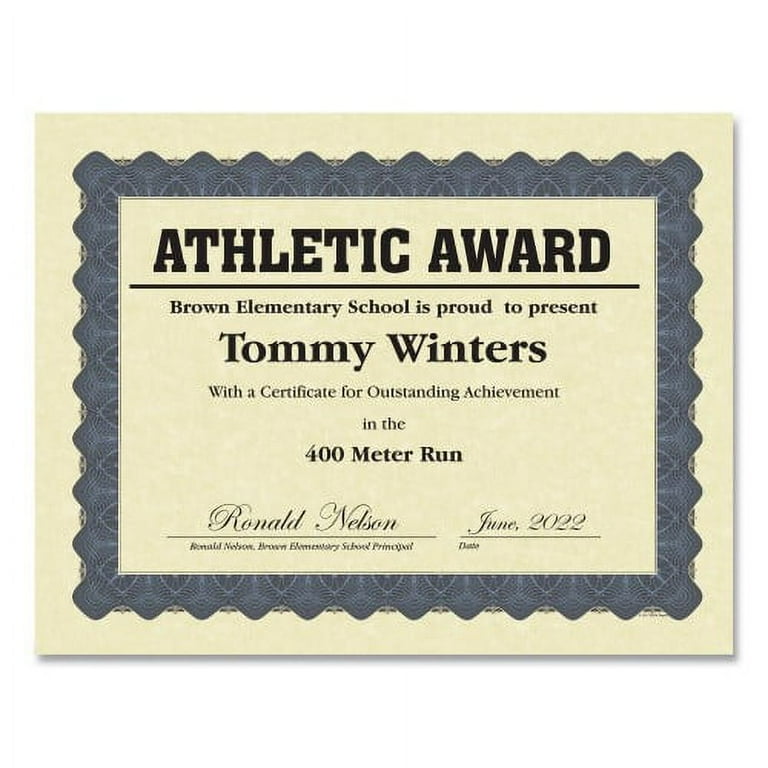 Metallic Border Certificates, 11 x 8.5, Ivory/Blue with Blue Border, 100/Pack Metallic Border Certificates, 11 x 8.5, Ivory/Blue with Blue Border, 100/Pack