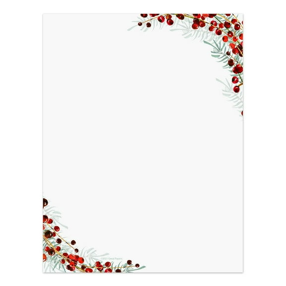 Great Papers! Pine And Berry Holiday Letterhead / 50 Sheets 8.5" x 11" Watercolor Design / Bold And Modern Paper