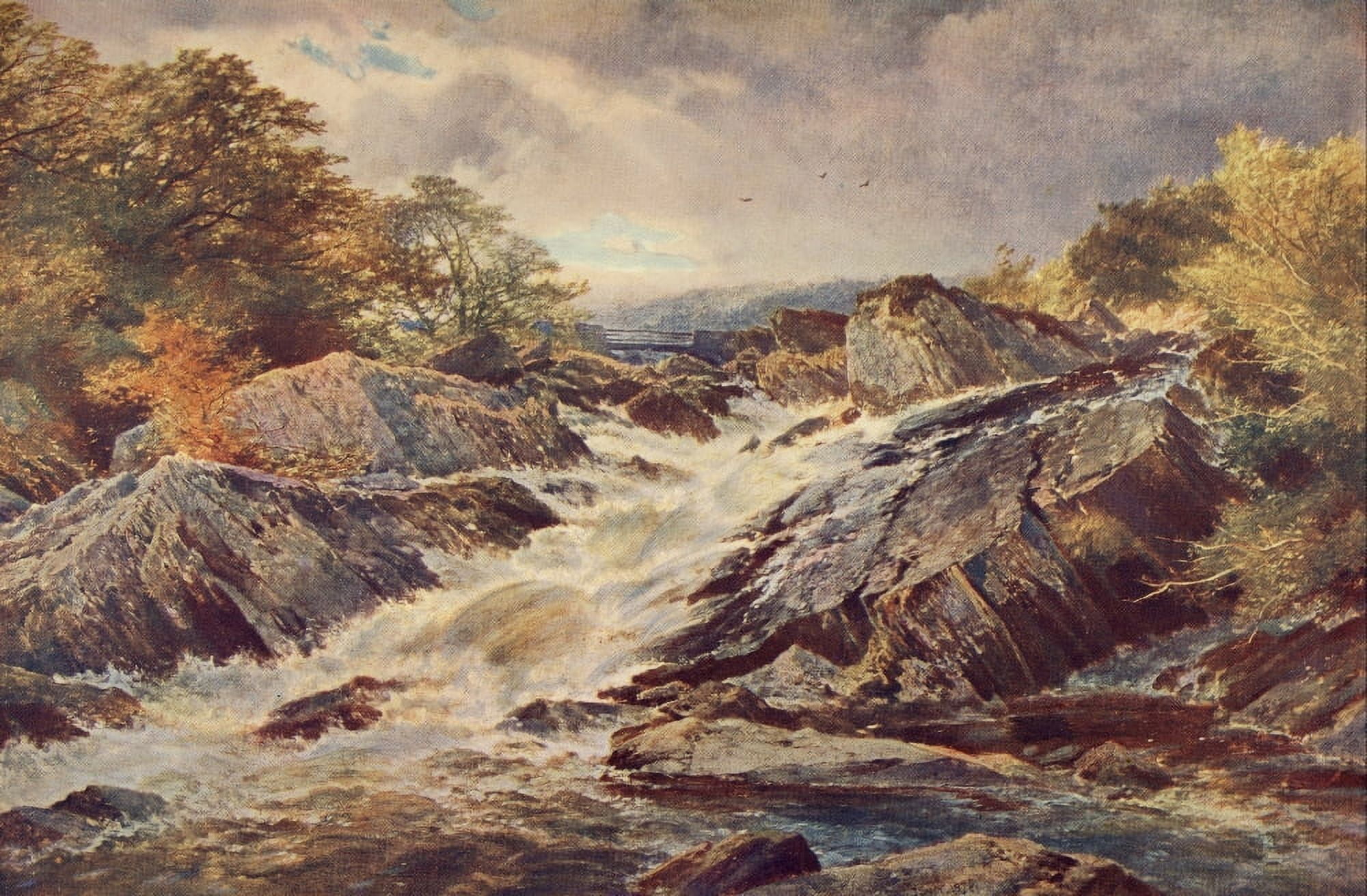 Great Pictures in Private Galleries 1905 Welsh Waterfall Canvas Art - John Syer (24 x 36)