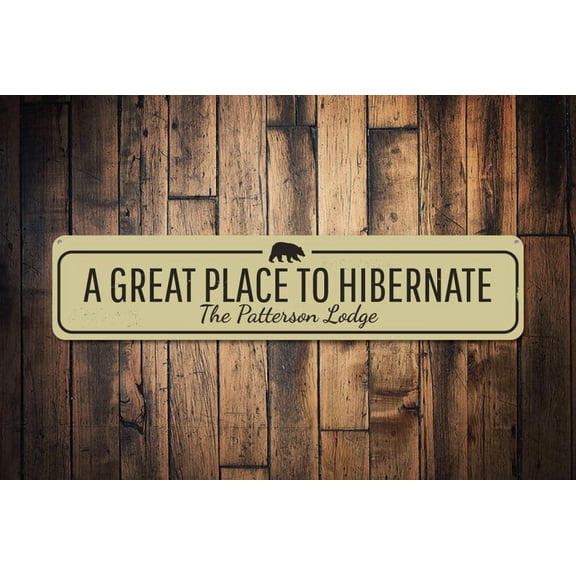 Great Place To Hibernate Sign Family Name Sign Custom Family Lodge Sign Metal Bear Lodge Decor Lodges - Size: 16 x 4 Inches