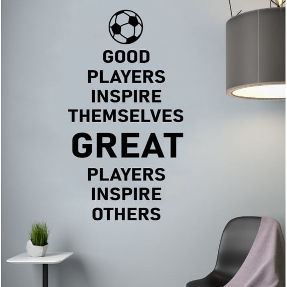 Great Players Inspire Others Sports Wall Decor Vinyl Decal, Motivational Quote Sticker, Soccer, 23x13-Inch, Black