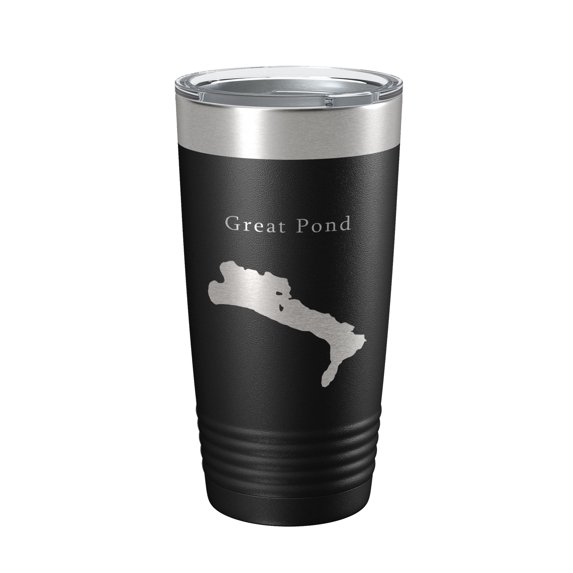 Great Pond Tumbler Lake Map Travel Mug Insulated Laser Engraved Coffee Cup Maine 20 oz Black