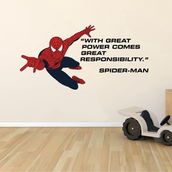With Great Power Comes Great Responsibility - 20" x 30" Vinyl Home Art Spider-man Decor Design Uncle Ben Quotes Wall Decal | Removable Kids Bedroom Living Room Spiderman Superhero Decoration Sticker