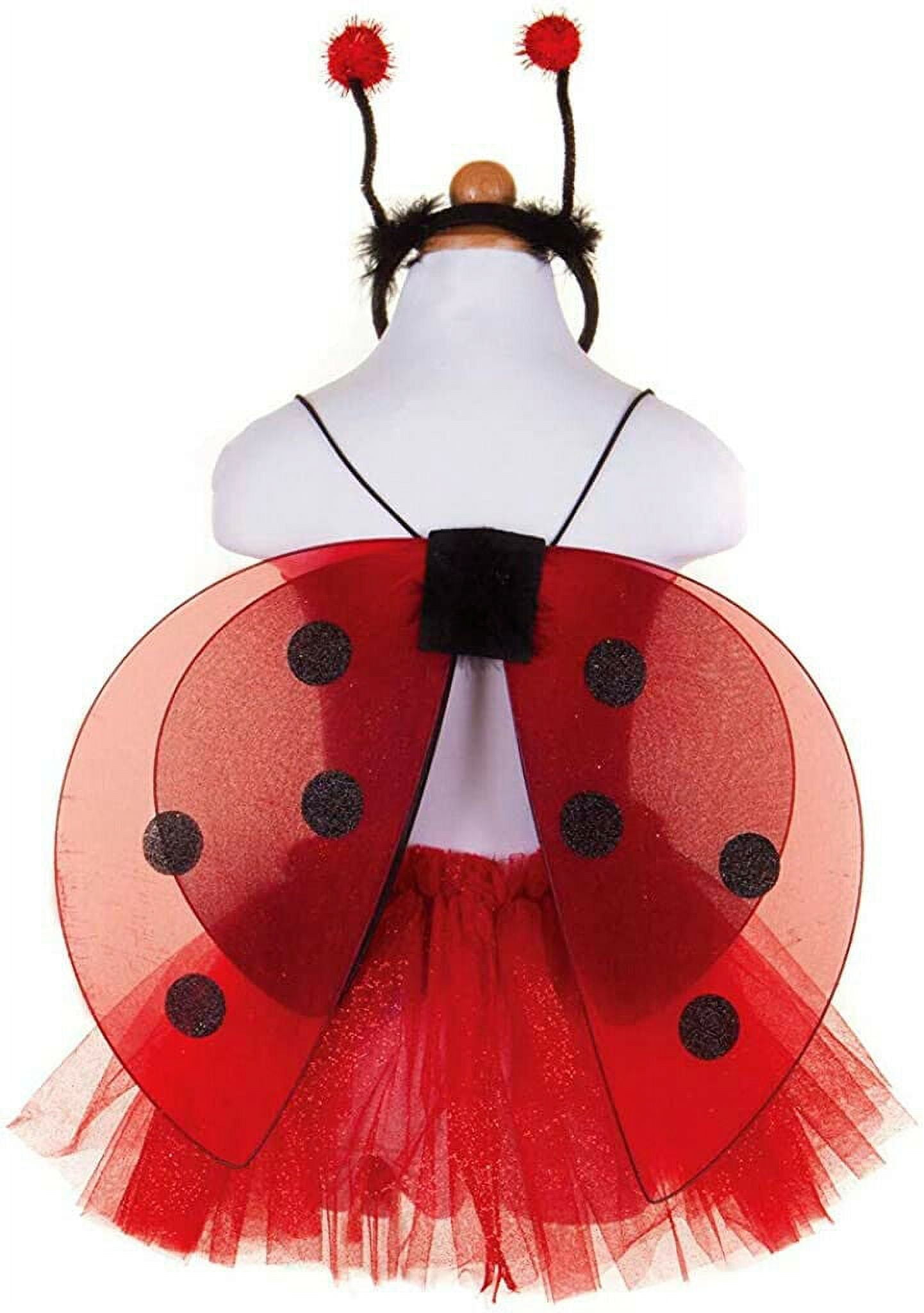 JXXIATANG Kids Bee/Ladybug Costume Set Halloween Butterfly Fairy Wings Tutu Dress with Headband Wand Cosplay Accessories, Kids Unisex, Size: 4pcs, Red