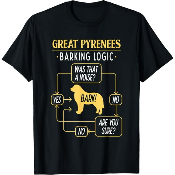 Great Pyrenees Barking Logic - Pyrenean Dog T-ShirtMen and women, Black T-shirt, size: Extra large