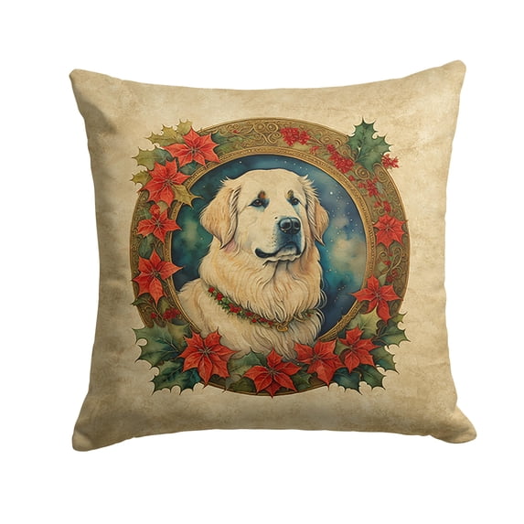 Great Pyrenees Christmas Flowers Throw Pillow 14 in x 14 in
