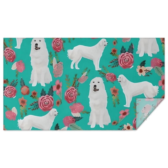 Great Pyrenees Dog and Pioneer Flower Rectangle Tablecloth 60"x102",Waterproof Polyester Rectangle Table Cloth, Wipeable Spillproof Polyester Tablecloth for Dining, Camping, Indoor and Outdoor