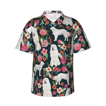 Great Pyrenees Dog Men'S 3d Print Casual Button Down Shirts, Novelty Hawaiian Short Sleeves Xl