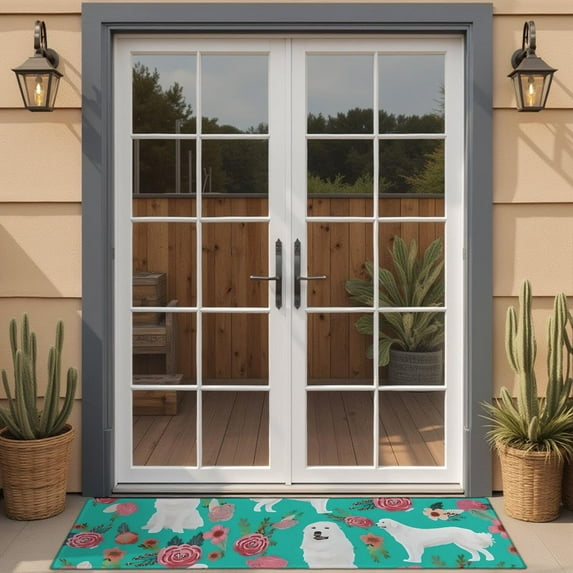 Great Pyrenees Dog and Pioneer Flower Door Rugs,Washable Non Slip Door Mats Indoor,Decorative Door Mats,Entry Mat Indoor for Entrance,Bedroom,Kitchen,Bathroom,16"x47"