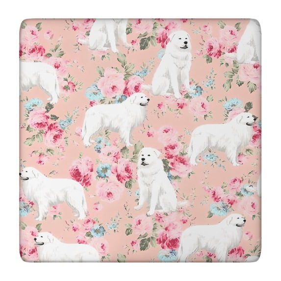 Great Pyrenees Dog and Pioneer Flower Square Fitted Tablecloth with Elastic Edge,Square Table Cover,Washable Elastic Table Cover for Home Kitchen Party Decor 36"x36"