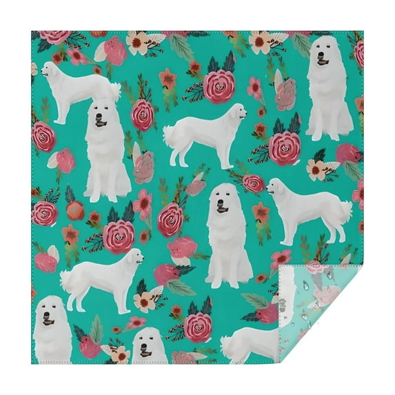 Great Pyrenees Dog and Pioneer Flower Square Tablecloth,Waterproof Square Table Cover,Wipeable Spillproof Washable Table Cover for Home Kitchen Party Decor 42"X42"(107x107cm)