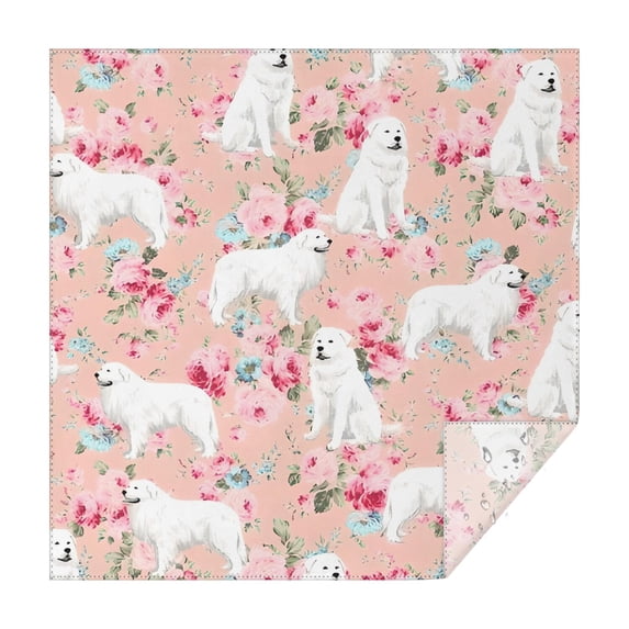 Great Pyrenees Dog and Pioneer Flower Square Tablecloth,Waterproof Square Table Cover,Wipeable Spillproof Washable Table Cover for Home Kitchen Party Decor 42"X42"(107x107cm)