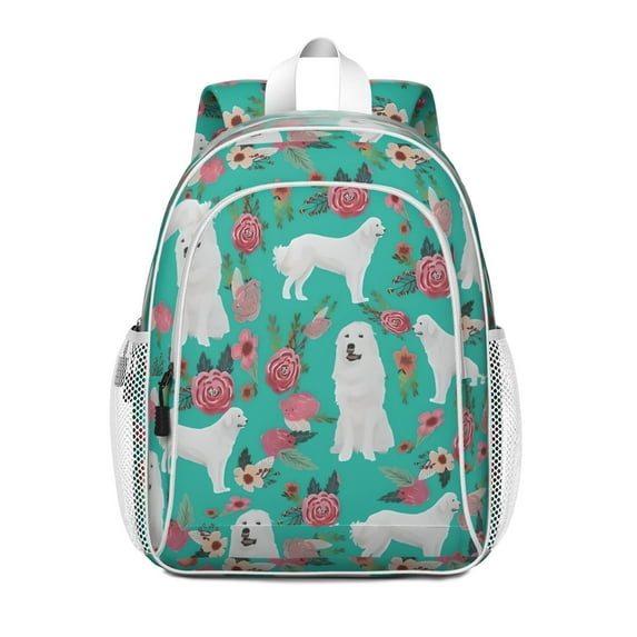 Great Pyrenees Dog and Flower Backpack for School,Cute School Bag,Schoolbag with Adjustable Shoulder Straps & Padded Back,15"x11.42"x5.5"