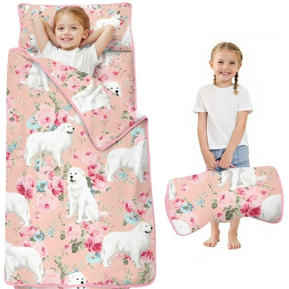 Great Pyrenees Dog and Pioneer Flower Toddler Nap Mats for Kids Preschool,Sleeping Mat Bag or Kids,Toddler Sleeping Bag,Toddler Nap Mat or Daycare