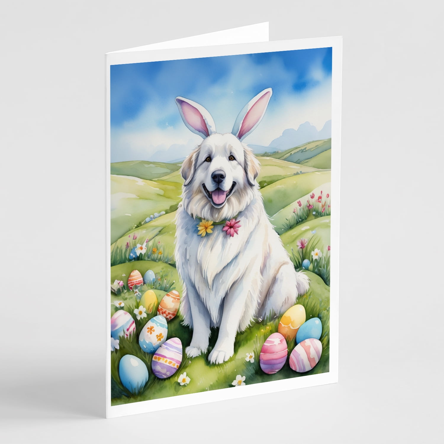 Great Pyrenees Easter Egg Hunt Greeting Cards Pack of 8 7 in x 5 in