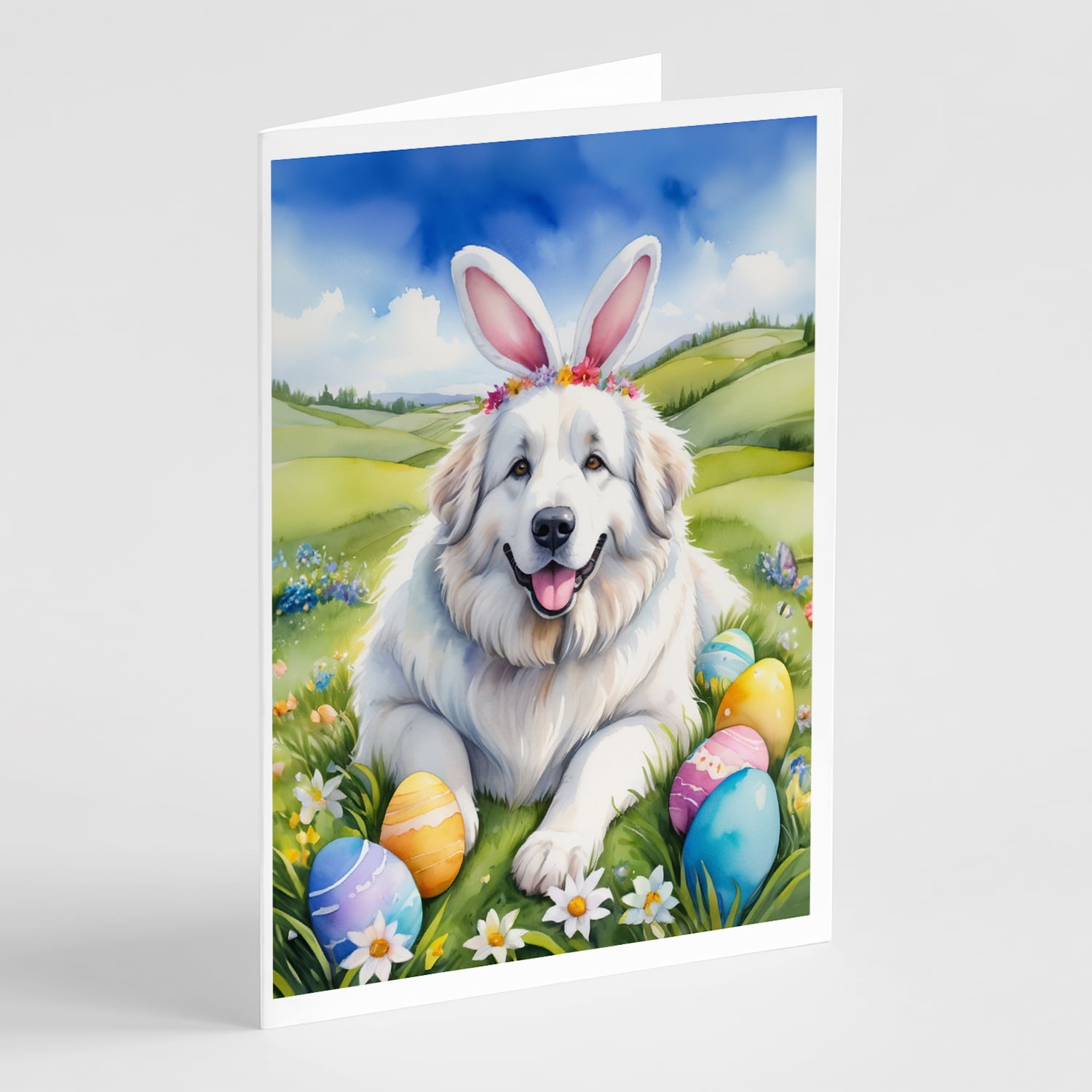 Great Pyrenees Easter Egg Hunt Greeting Cards Pack of 8 7 in x 5 in